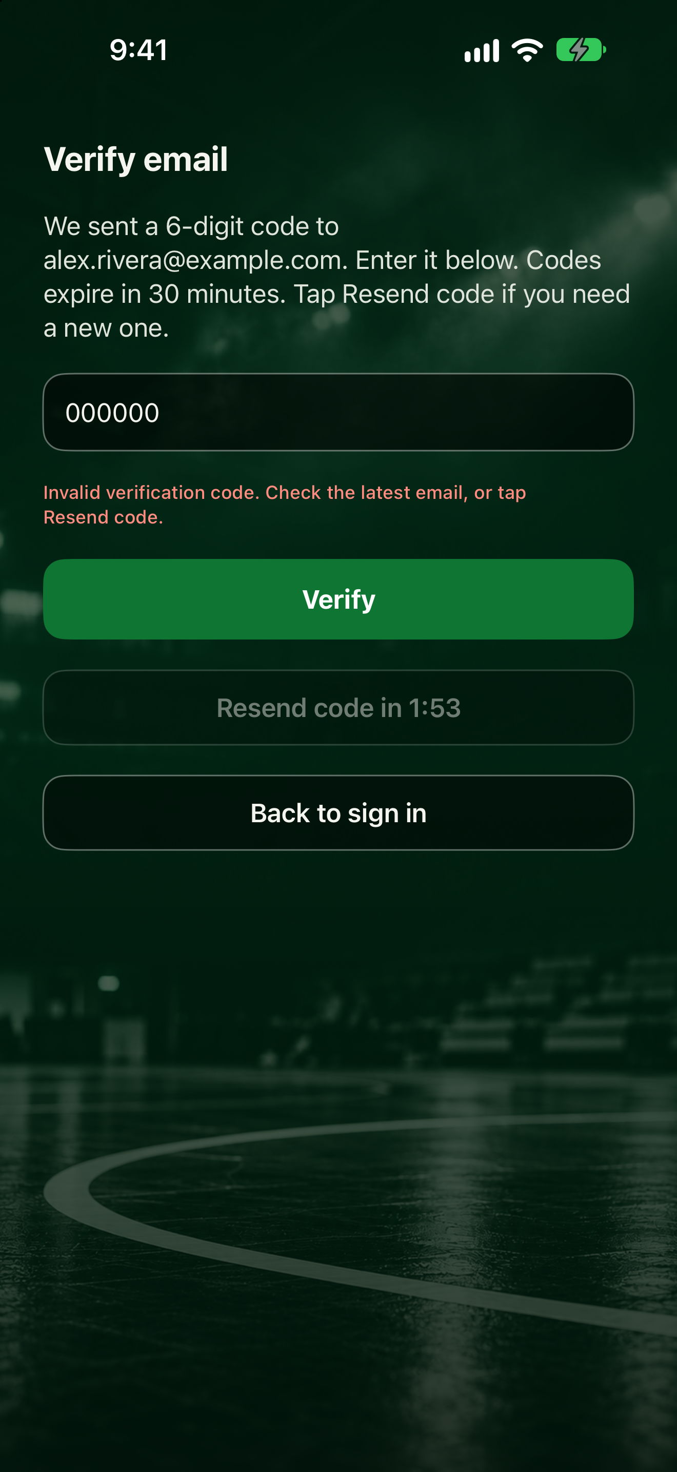Invalid code