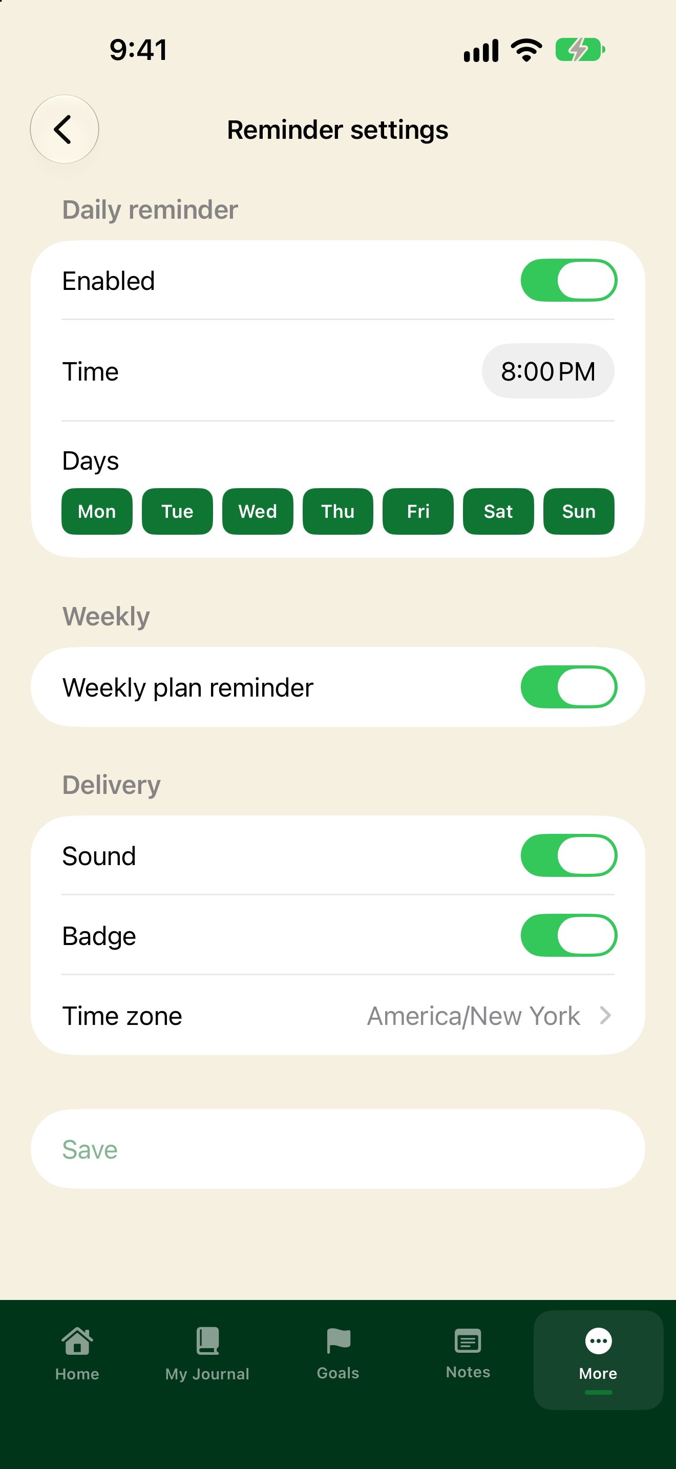 Reminder settings
