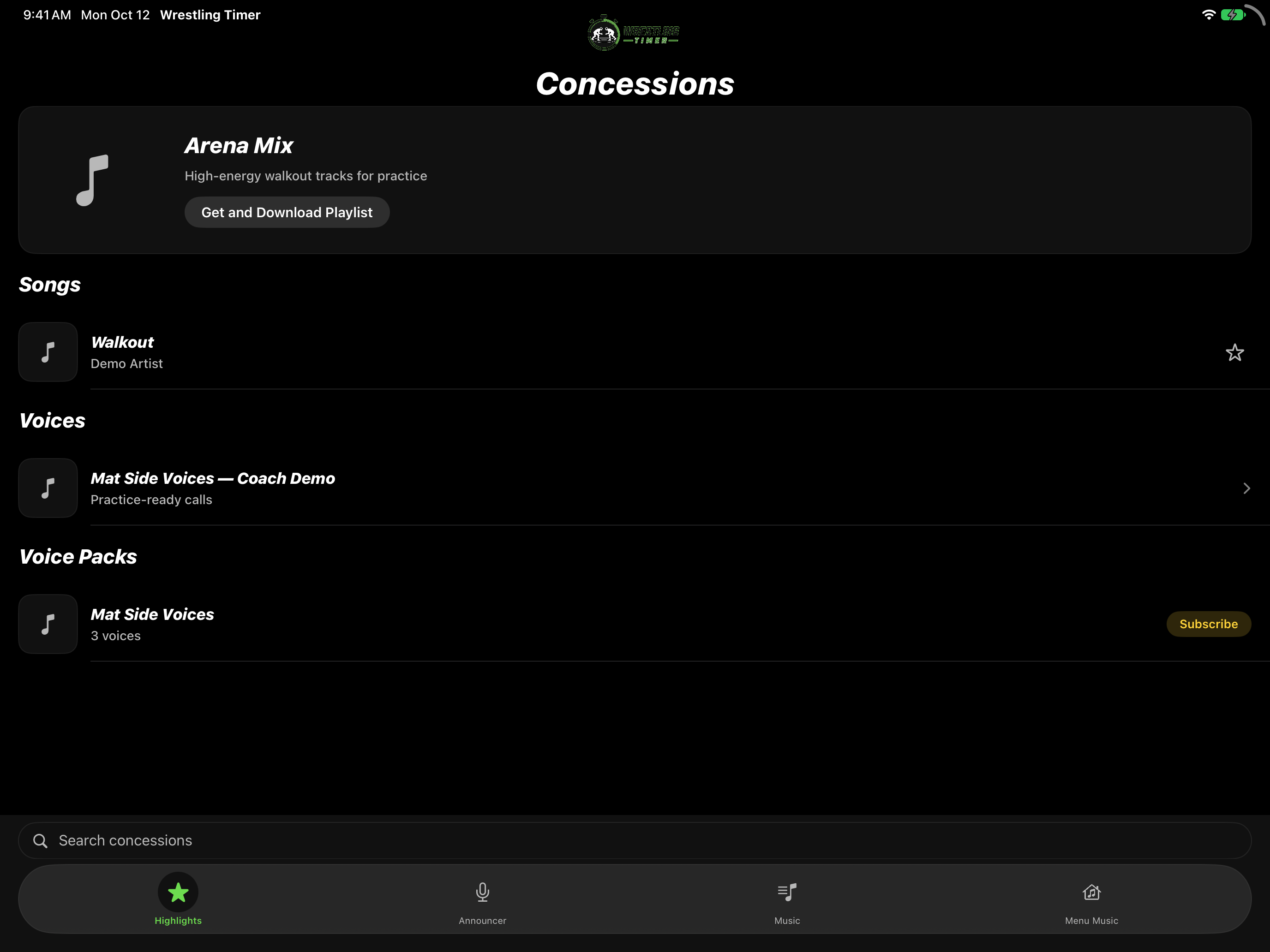 Concessions Highlights on iPad landscape