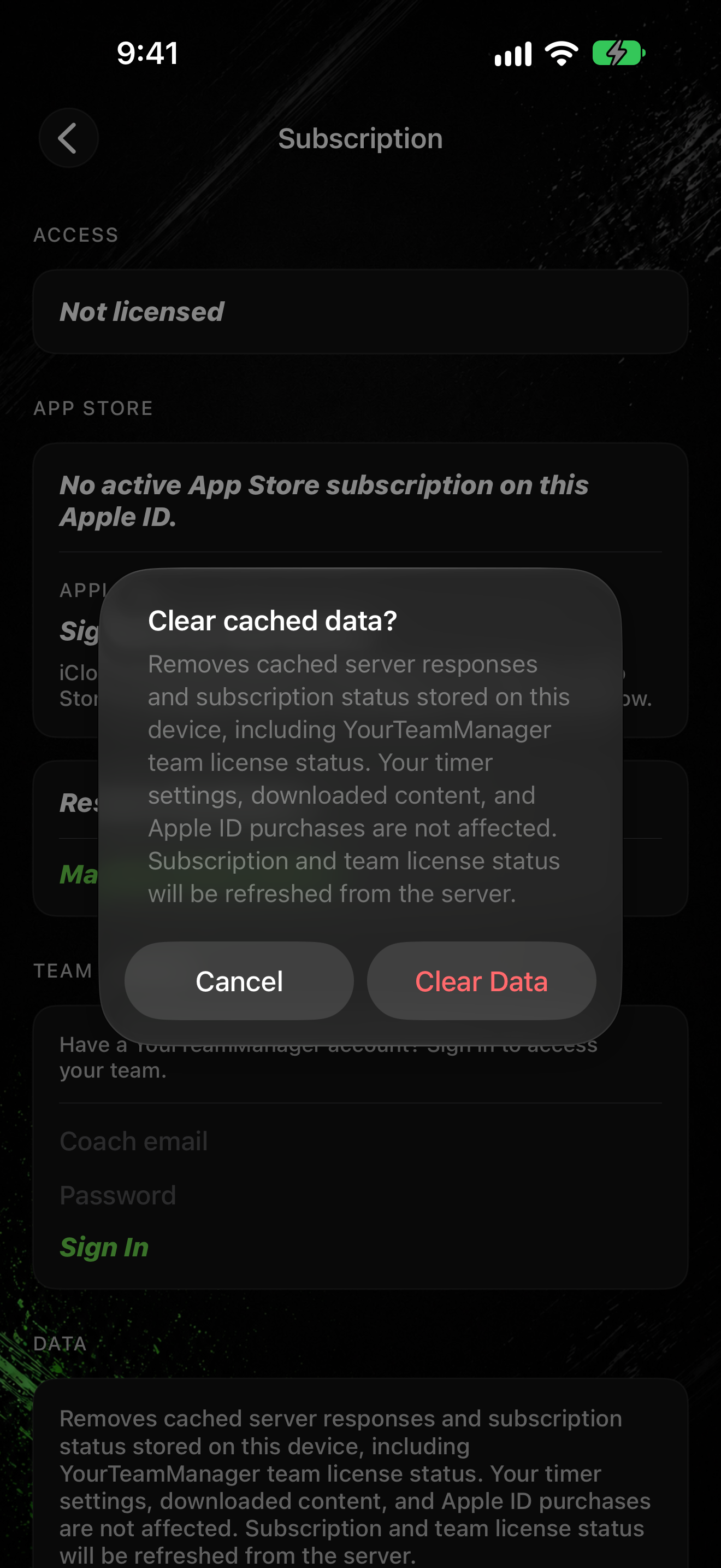 Clear Cached Data