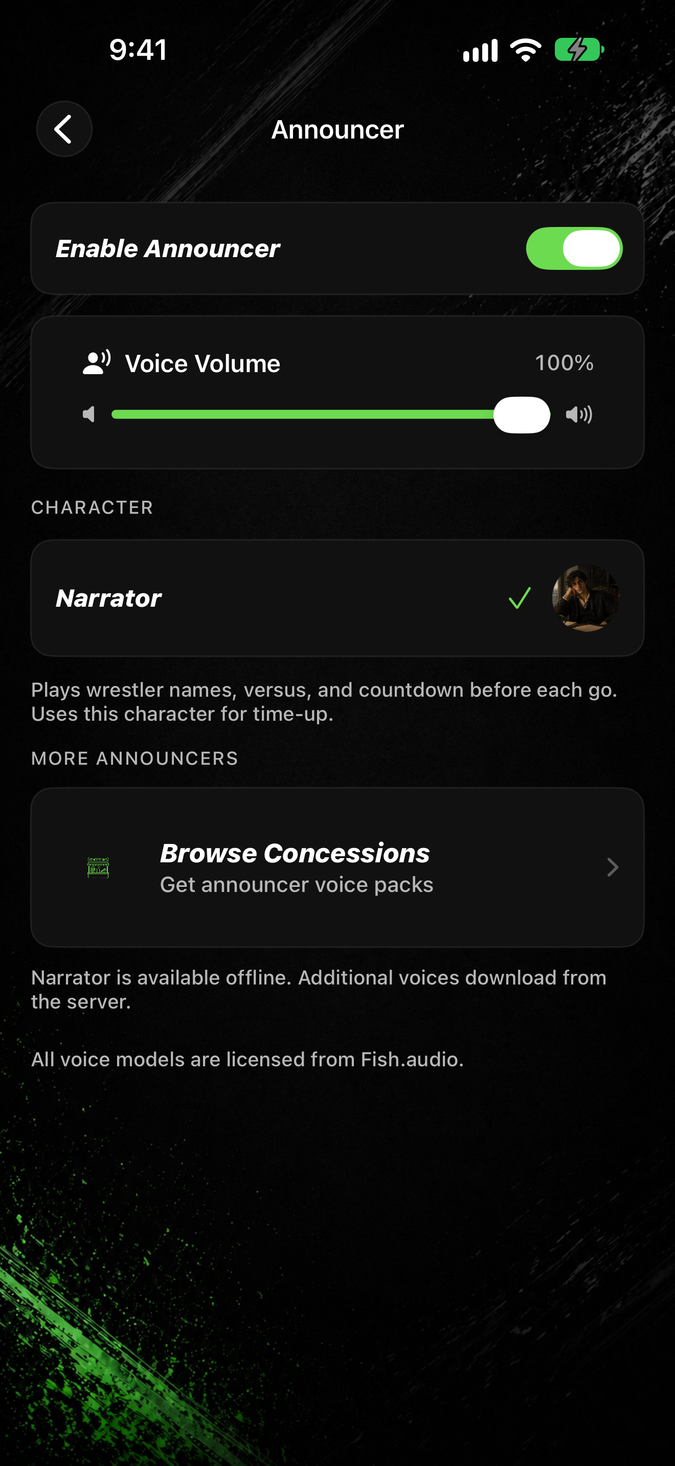 Announcer settings