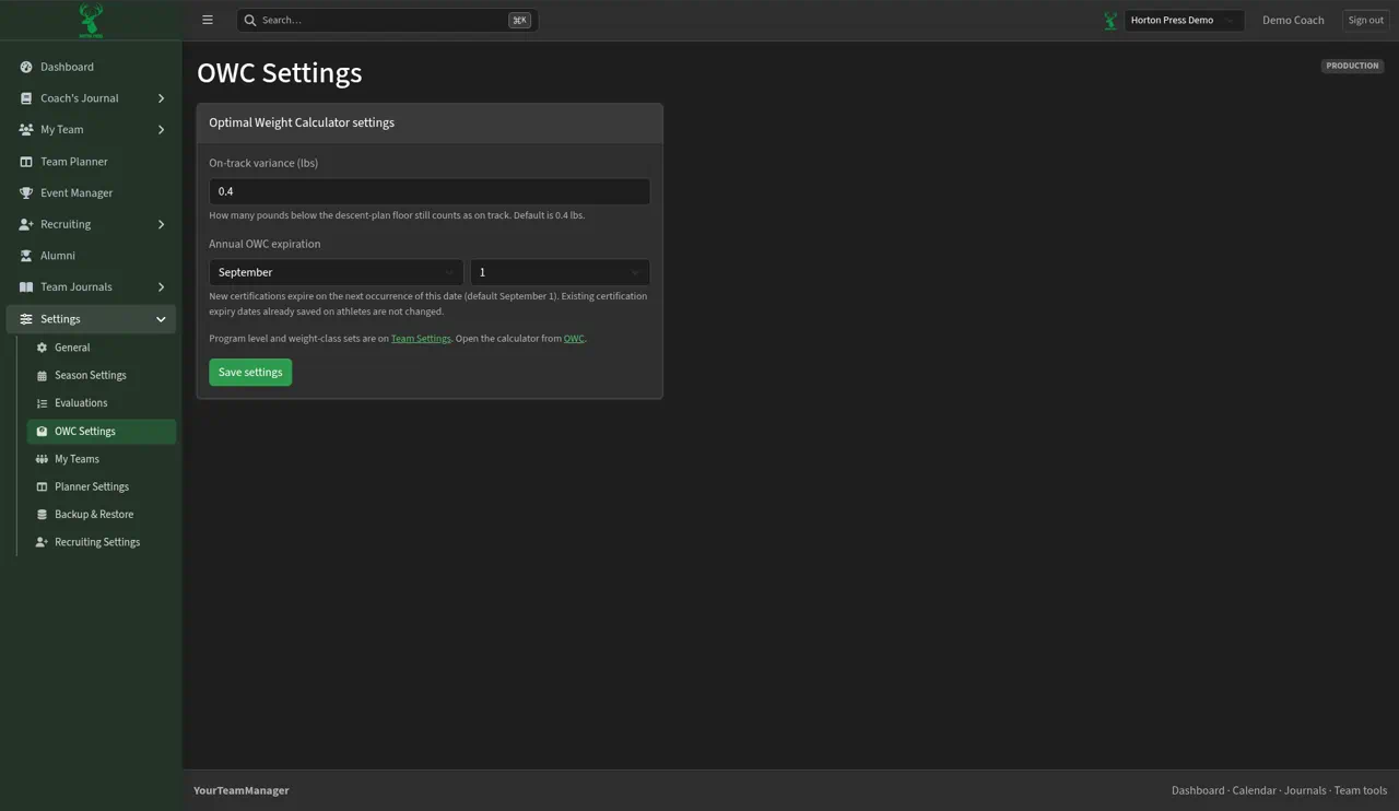 OWC settings