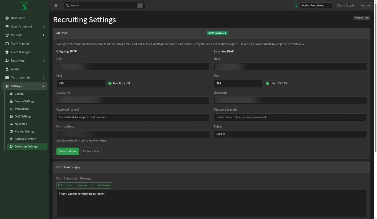 Recruiting settings